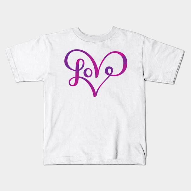 Cute Love Heart Script Lettering Kids T-Shirt by polliadesign